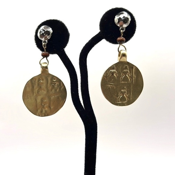 Chico’s Dangle Coin Earrings Mixed Metals Pierced stud earrings Long - Picture 5 of 10